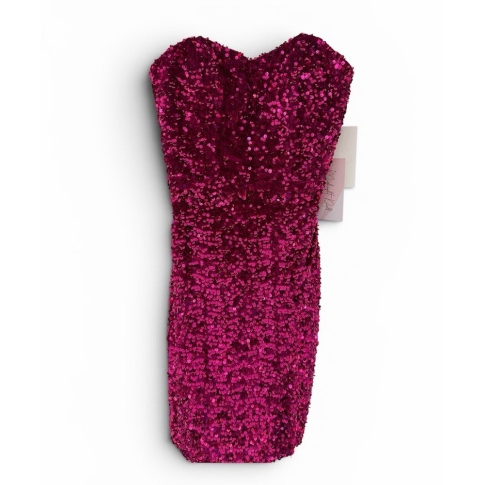Midnight Doll Sz XS Pink Sequin Strapless Women Mini Dress - Picture 4 of 9